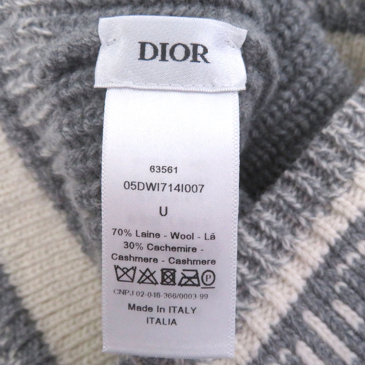 極美品□DIOR ディオール 05DWI714I007 ウール カシミヤ ケーブル編み ロゴニットキャップ ニット帽 グレー U イタリア製 正規品 メンズ