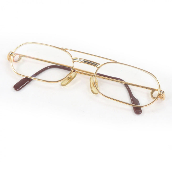 美品□Cartier カルティエ ヴィンテージ ツーブリッジ トリニティ オーバル メガネ 眼鏡 アイウェア ゴールド ボルドー 55□20 度入 仏製