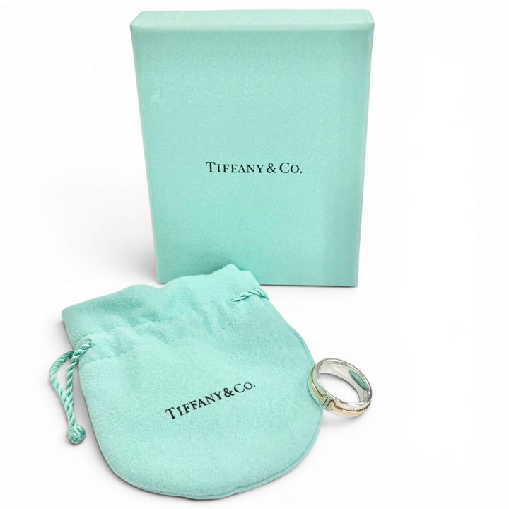 美品△TIFFANY&amp;Co. ティファニー T TWOナロー リング 指輪 AG925 AU750 シルバー ゴールド JP10号 重量6.7g レディース 箱・保存袋付き
