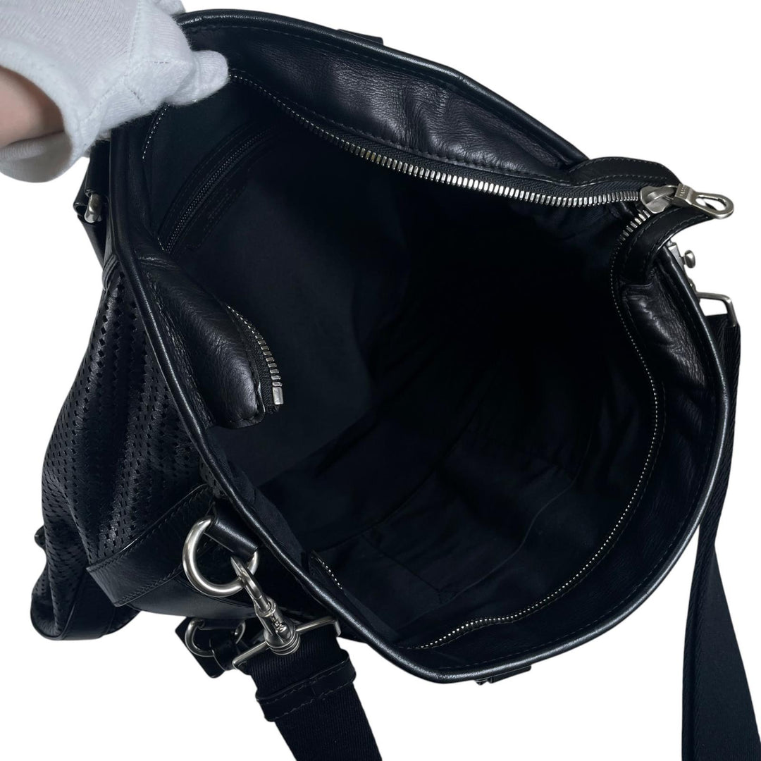 美品▲BALLY バリー OTHAMAR-LG カーフレザー パンチング ストライプ 2WAY トートバッグ ショルダーバッグ ブラック スイス製 メンズ