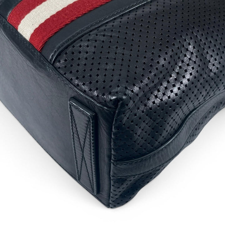 美品▲BALLY バリー OTHAMAR-LG カーフレザー パンチング ストライプ 2WAY トートバッグ ショルダーバッグ ブラック スイス製 メンズ
