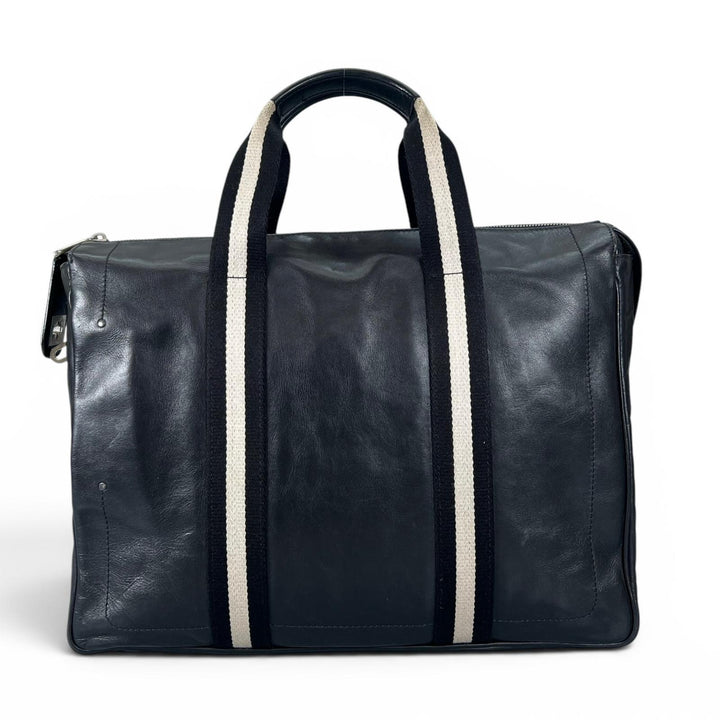 美品▲BALLY バリー TAPRUS トレインスポッティング ストライプ レザー ブリーフケース ブラック ホワイト イタリア製 メンズ