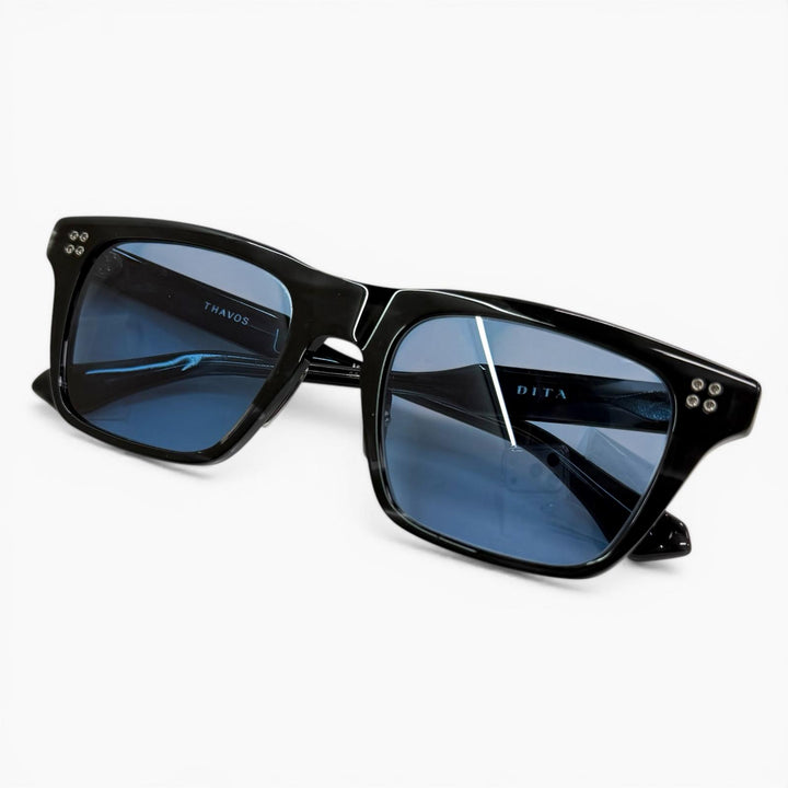 美品◇DITA ディータ DTS713 THAVOS サングラス アイウェア ブラック クリアブルー シルバー金具 53□21-146 日本製 メンズ 定価95700円