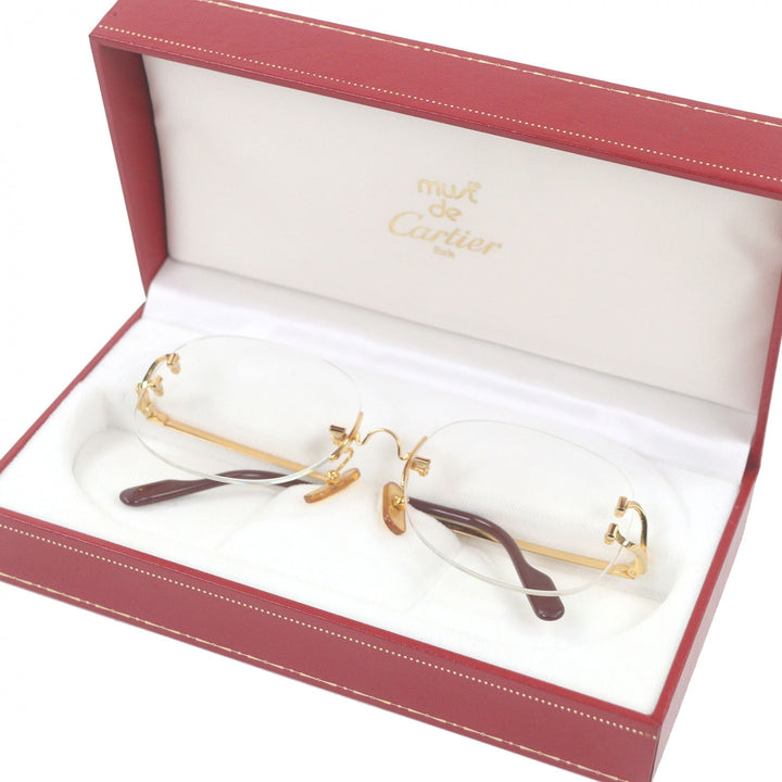 美品□Cartier カルティエ ヴィンテージ 2Cデコール ツーポイント リムレス メガネ 眼鏡 アイウェア ゴールド ボルドー □16 フランス製