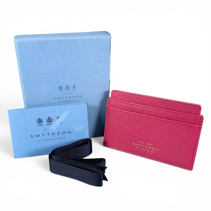 未使用品▲SMYTHSON スマイソン PANAMA FLAT CARD HOLDER レザー ロゴ刻印 名刺入れ カードケース ピンク スペイン製 レディース 箱付き