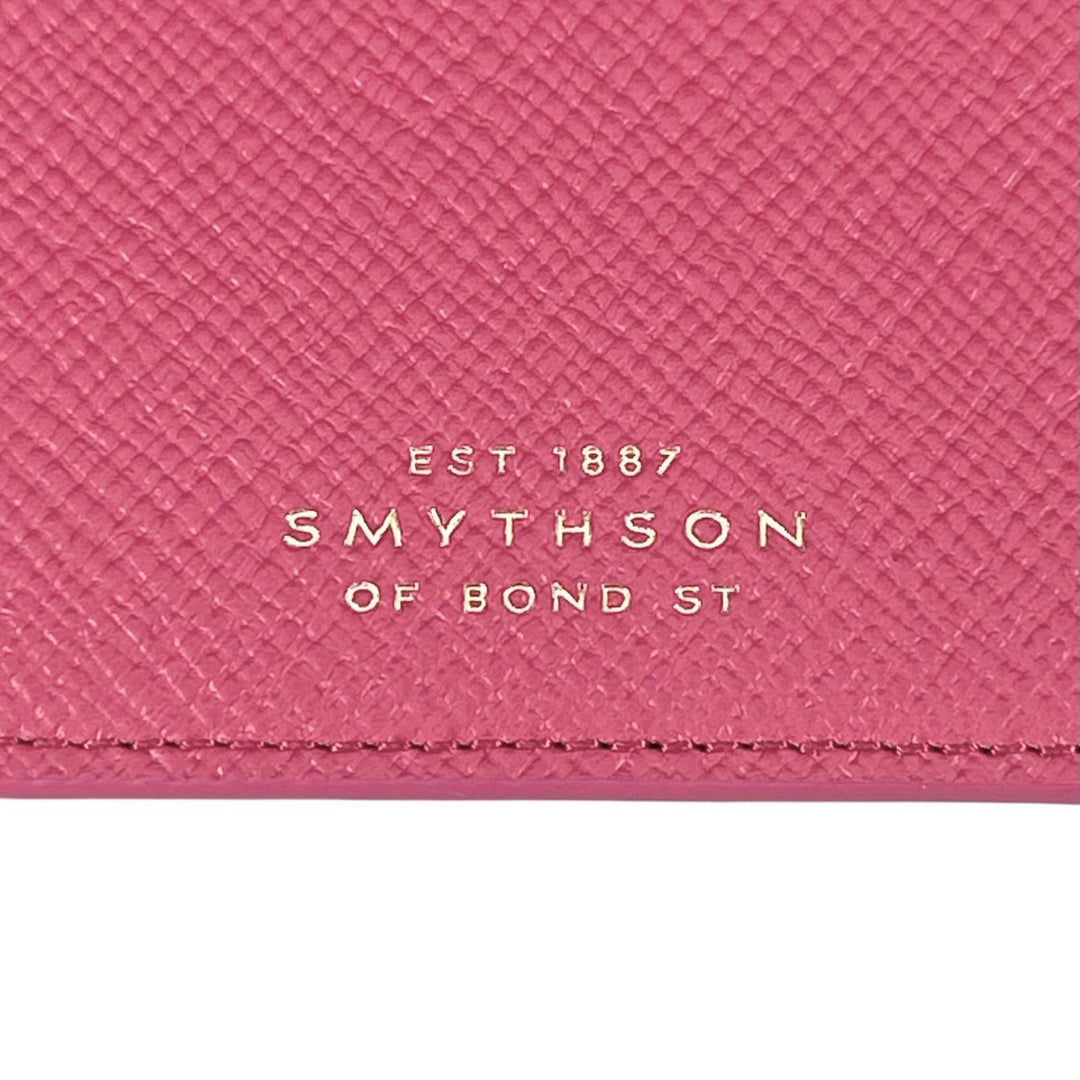 未使用品▲SMYTHSON スマイソン PANAMA FLAT CARD HOLDER レザー ロゴ刻印 名刺入れ カードケース ピンク スペイン製 レディース 箱付き