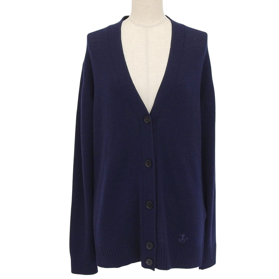 極美品▲JIL SANDER+ ジルサンダープラス J40GP0049 ウール100％ ロゴ刺繍 カーディガン ネイビー 32 イタリア製 正規品 レディース