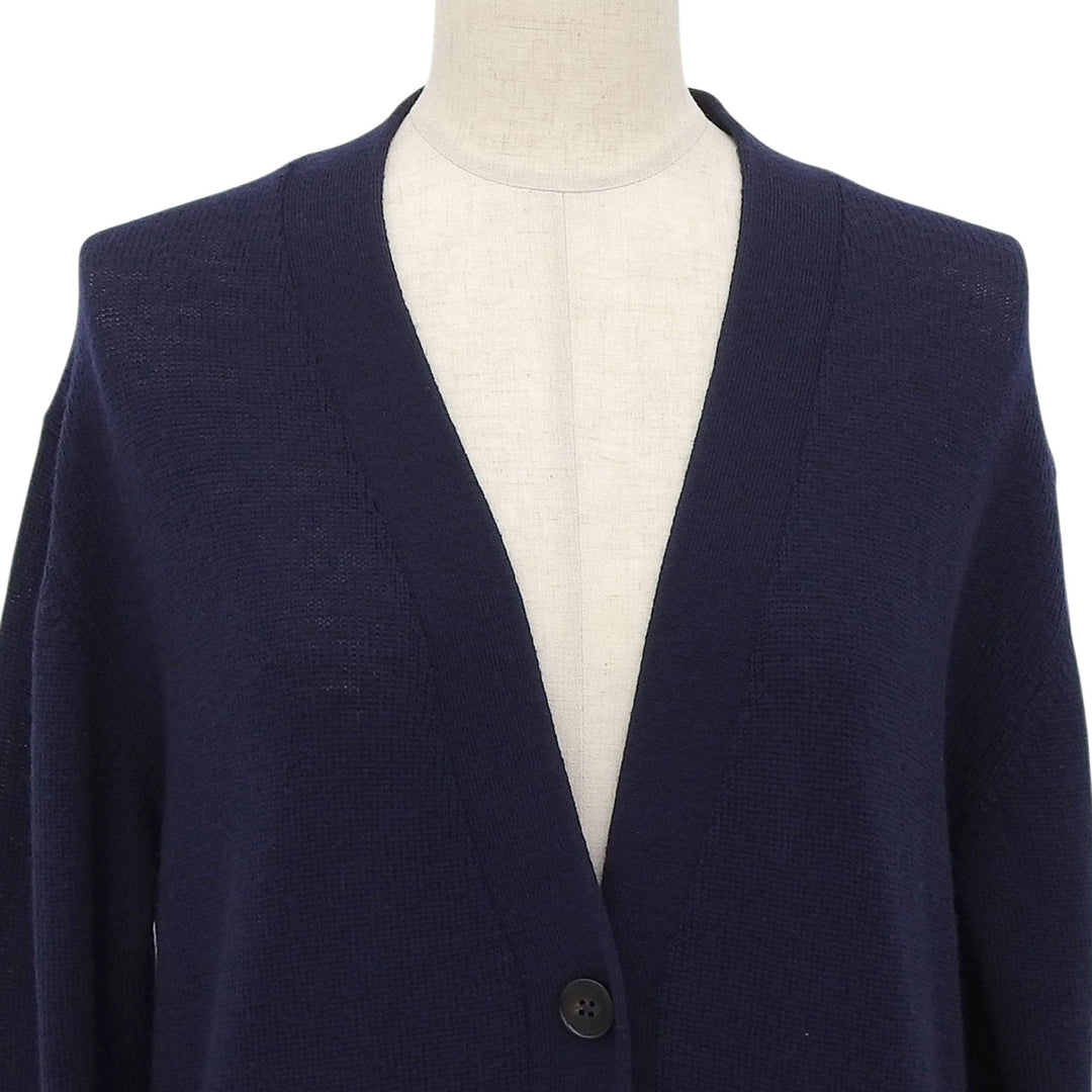 極美品▲JIL SANDER+ ジルサンダープラス J40GP0049 ウール100％ ロゴ刺繍 カーディガン ネイビー 32 イタリア製 正規品 レディース