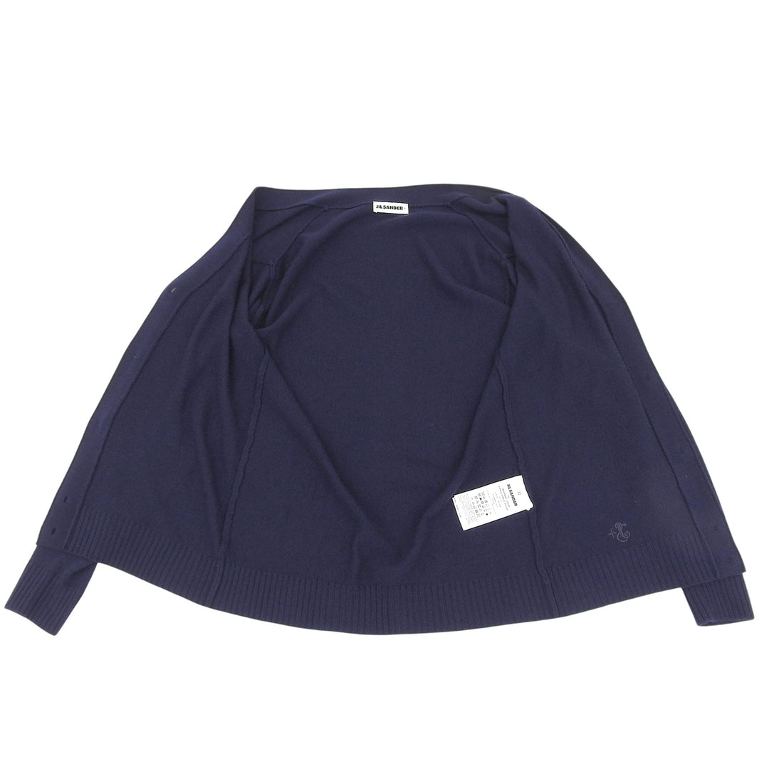 極美品▲JIL SANDER+ ジルサンダープラス J40GP0049 ウール100％ ロゴ刺繍 カーディガン ネイビー 32 イタリア製 正規品 レディース