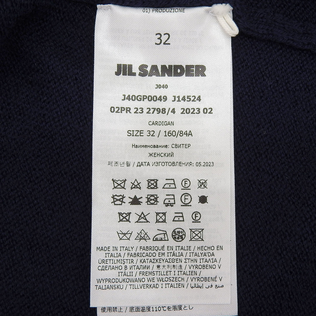 極美品▲JIL SANDER+ ジルサンダープラス J40GP0049 ウール100％ ロゴ刺繍 カーディガン ネイビー 32 イタリア製 正規品 レディース