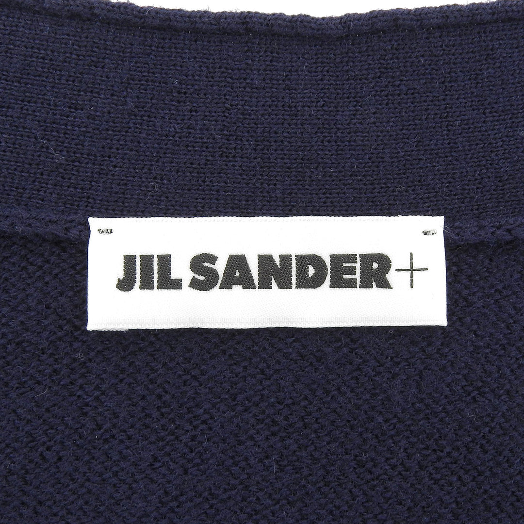 極美品▲JIL SANDER+ ジルサンダープラス J40GP0049 ウール100％ ロゴ刺繍 カーディガン ネイビー 32 イタリア製 正規品 レディース