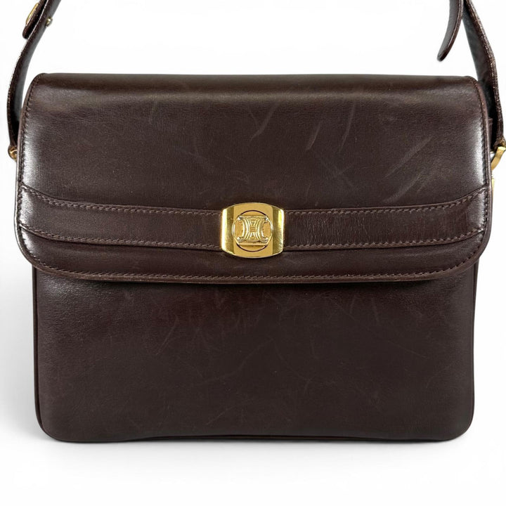 良品▲CELINE セリーヌ ヴィンテージ M04 トリンオフ レザー ハンドバッグ ブラウン ゴールド金具 イタリア製 レディース