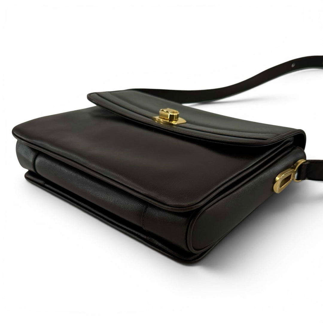 良品▲CELINE セリーヌ ヴィンテージ M04 トリンオフ レザー ハンドバッグ ブラウン ゴールド金具 イタリア製 レディース