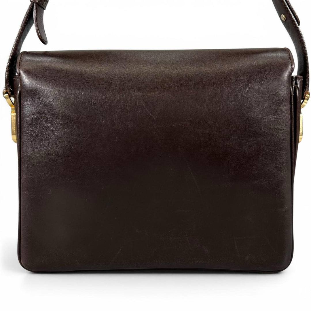 良品▲CELINE セリーヌ ヴィンテージ M04 トリンオフ レザー ハンドバッグ ブラウン ゴールド金具 イタリア製 レディース