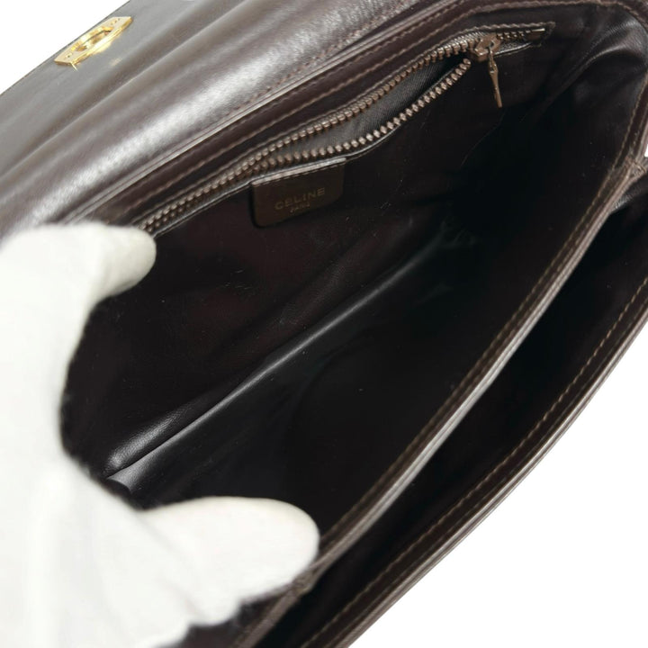 良品▲CELINE セリーヌ ヴィンテージ M04 トリンオフ レザー ハンドバッグ ブラウン ゴールド金具 イタリア製 レディース