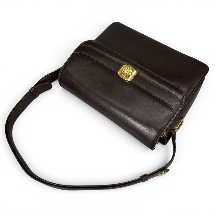 良品▲CELINE セリーヌ ヴィンテージ M04 トリンオフ レザー ハンドバッグ ブラウン ゴールド金具 イタリア製 レディース