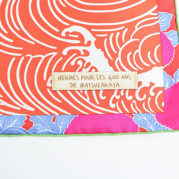 未使用品★HERMES エルメス カレ90 EX LIBRIS EN KIMONOS シルク100％ ORANGE/VERT POMME 松坂屋400周年限定 スカーフ 箱付き