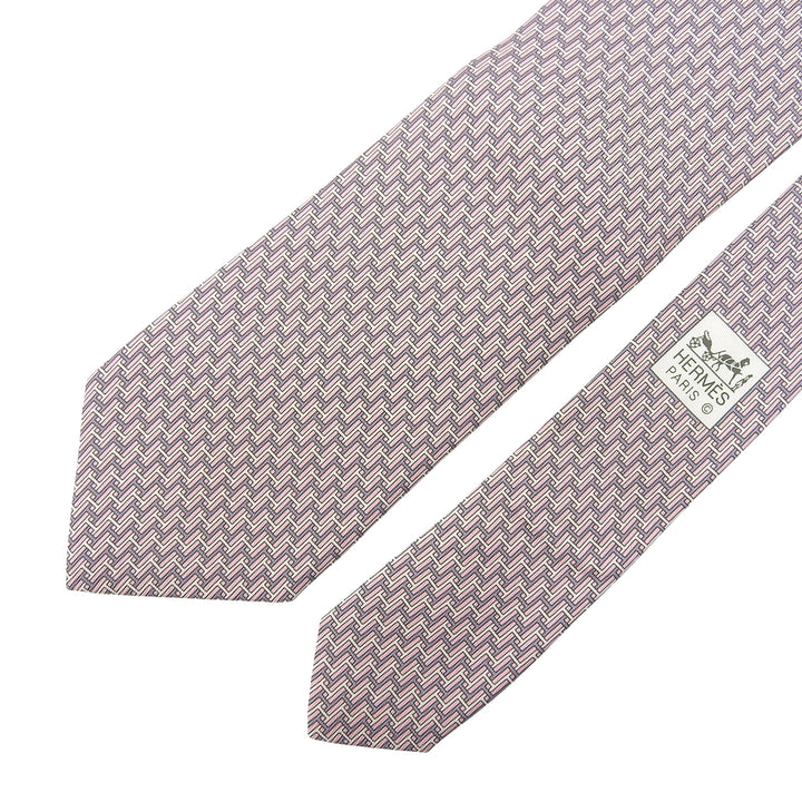 未使用品▲HERMES エルメス 605680 シルク100％ H柄 シルクツイルタイ ネクタイ ピンク グレー ホワイト フランス製 メンズ オススメ◎