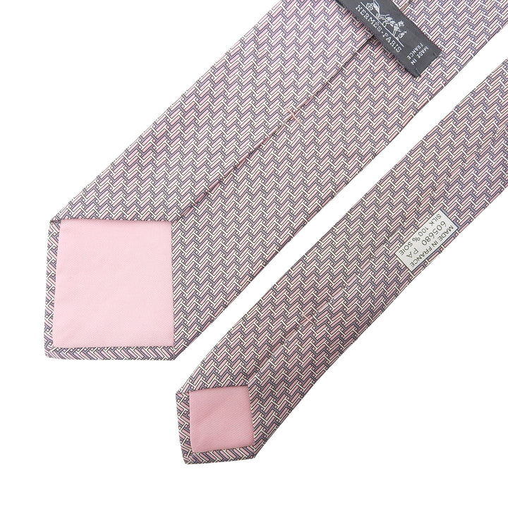 未使用品▲HERMES エルメス 605680 シルク100％ H柄 シルクツイルタイ ネクタイ ピンク グレー ホワイト フランス製 メンズ オススメ◎
