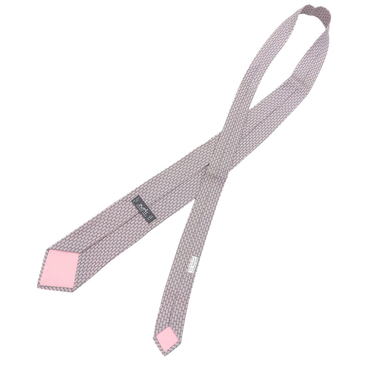 未使用品▲HERMES エルメス 605680 シルク100％ H柄 シルクツイルタイ ネクタイ ピンク グレー ホワイト フランス製 メンズ オススメ◎