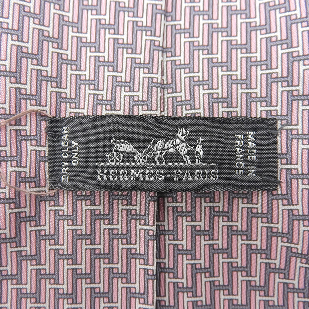 未使用品▲HERMES エルメス 605680 シルク100％ H柄 シルクツイルタイ ネクタイ ピンク グレー ホワイト フランス製 メンズ オススメ◎