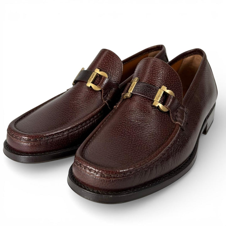 未使用品▲Salvatore Ferragamo サルヴァトーレフェラガモ FROM ダブルガンチーニ レザー ローファー ブラウン 7 EE 箱・保存袋付 メンズ