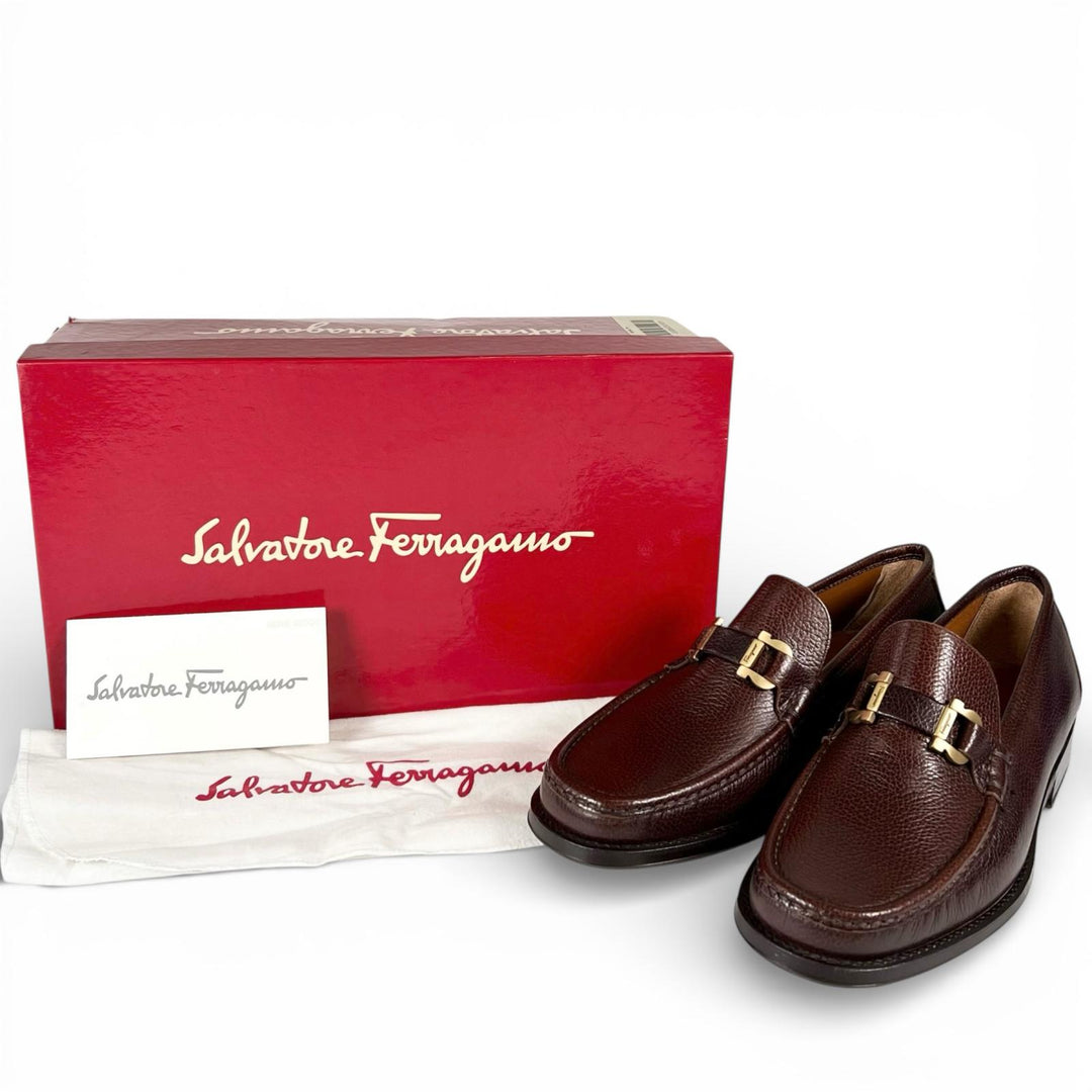 未使用品▲Salvatore Ferragamo サルヴァトーレフェラガモ FROM ダブルガンチーニ レザー ローファー ブラウン 7 EE 箱・保存袋付 メンズ