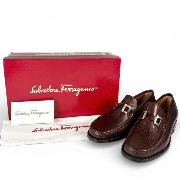 未使用品▲Salvatore Ferragamo サルヴァトーレフェラガモ FROM ダブルガンチーニ レザー ローファー ブラウン 7 EE 箱・保存袋付 メンズ