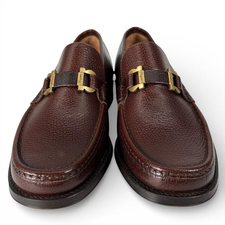 未使用品▲Salvatore Ferragamo サルヴァトーレフェラガモ FROM ダブルガンチーニ レザー ローファー ブラウン 7 EE 箱・保存袋付 メンズ
