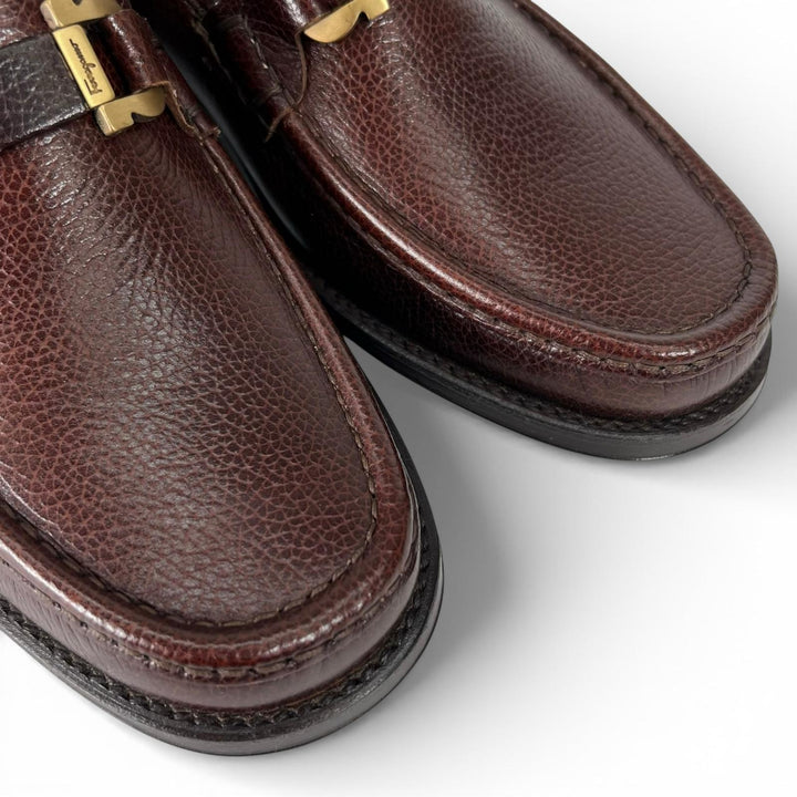 未使用品▲Salvatore Ferragamo サルヴァトーレフェラガモ FROM ダブルガンチーニ レザー ローファー ブラウン 7 EE 箱・保存袋付 メンズ