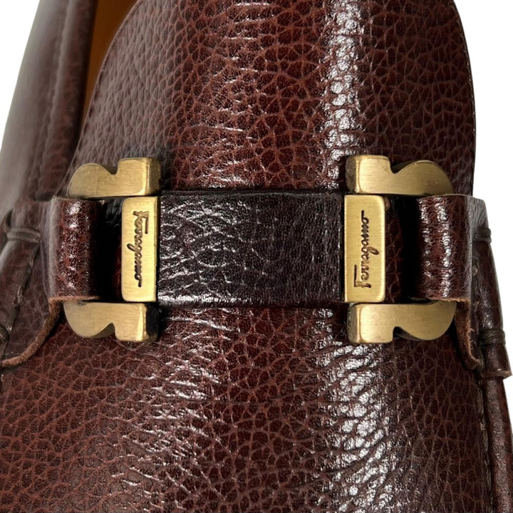 未使用品▲Salvatore Ferragamo サルヴァトーレフェラガモ FROM ダブルガンチーニ レザー ローファー ブラウン 7 EE 箱・保存袋付 メンズ