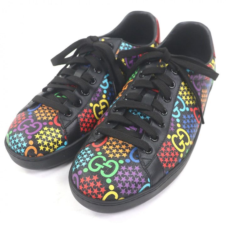 極美品□GUCCI グッチ 610085 レザー GGロゴ スター 総柄 ローカットスニーカー ブラック マルチカラー 8.5 箱・保存袋付き イタリア製