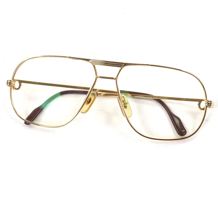 美品▼Cartier カルティエ ヴィンテージ トリニティ ツーブリッジ ロゴ金具 メガネ 眼鏡 アイウェア ゴールド ボルドー 62□14 140 度入