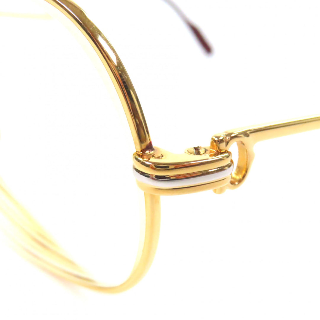 美品▼Cartier カルティエ ヴィンテージ トリニティ ツーブリッジ ロゴ金具 メガネ 眼鏡 アイウェア ゴールド ボルドー 62□14 140 度入