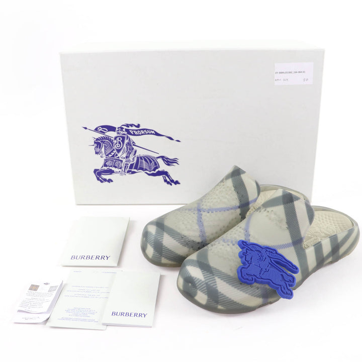 未使用品☆BURBERRY バーバリー チェック柄 ロゴチャーム付 フラット ラバー サンダル ライトグレー 35 箱付き イタリア製 レディース