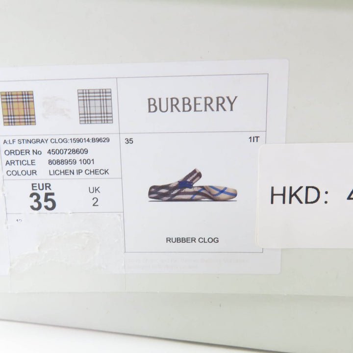 未使用品☆BURBERRY バーバリー チェック柄 ロゴチャーム付 フラット ラバー サンダル ライトグレー 35 箱付き イタリア製 レディース