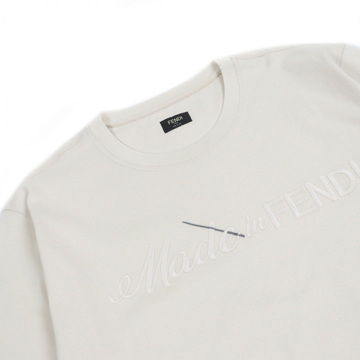 極美品□FENDI フェンディ 2023年製 FY1291 ロゴエンブロイダリー 刺繍 半袖Ｔシャツ カットソー アイボリー XXL イタリア製 正規品