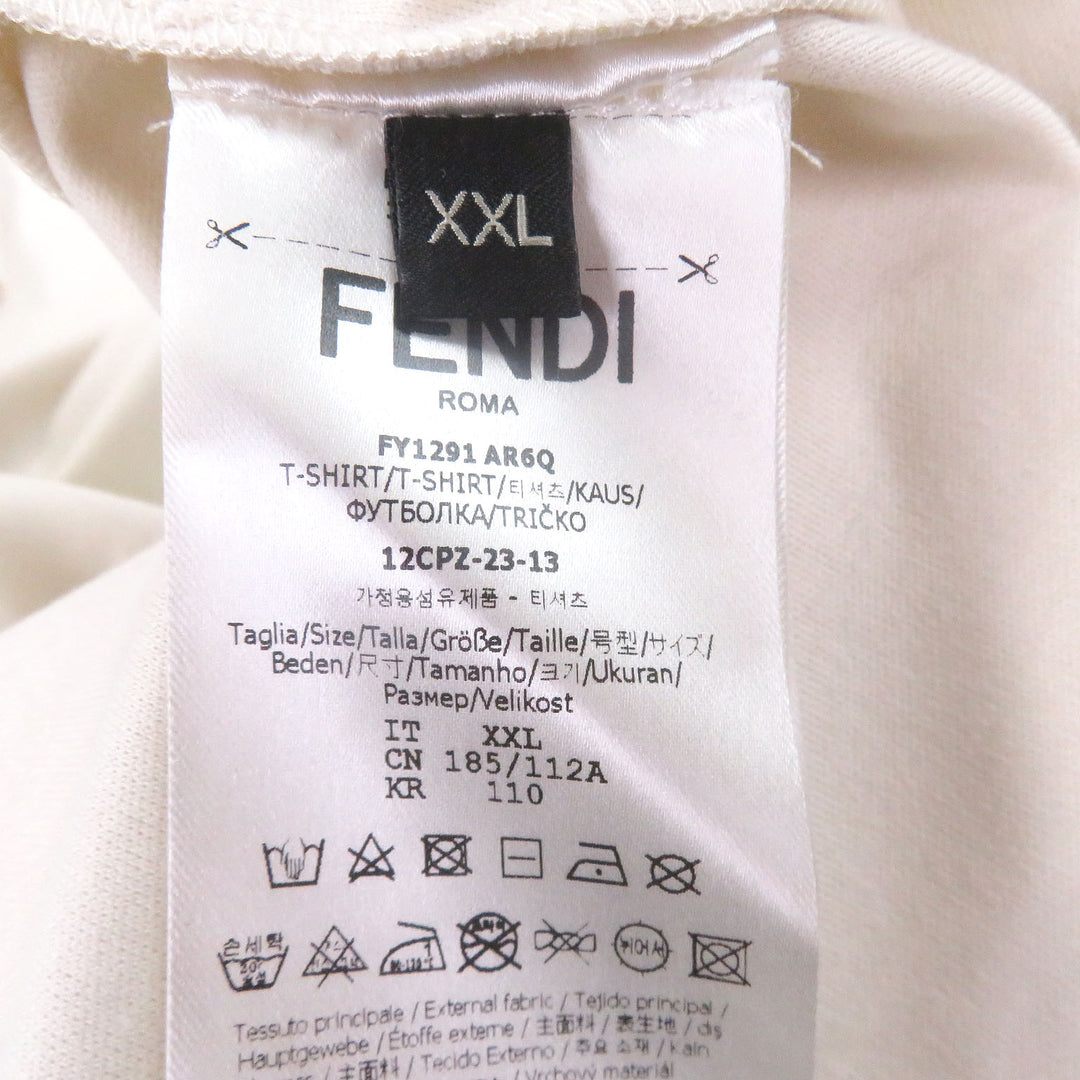極美品□FENDI フェンディ 2023年製 FY1291 ロゴエンブロイダリー 刺繍 半袖Ｔシャツ カットソー アイボリー XXL イタリア製 正規品