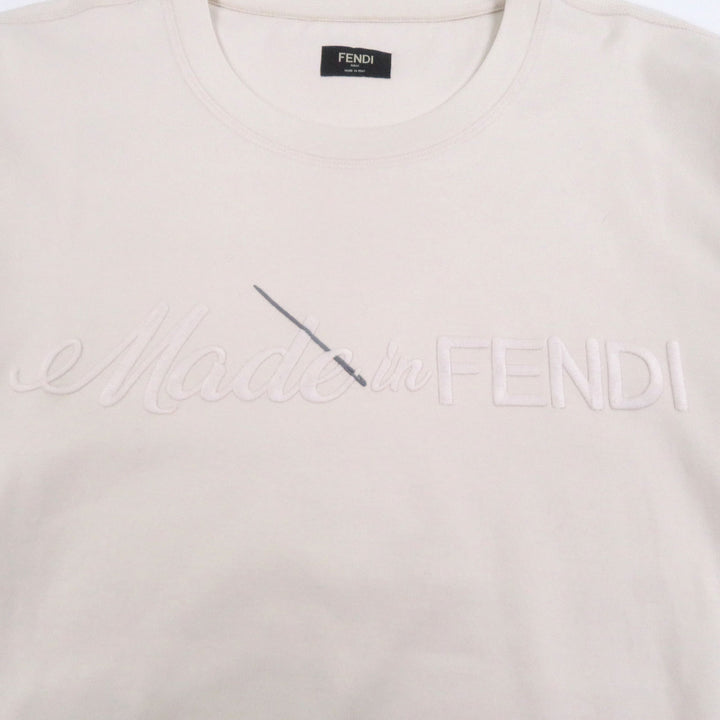 極美品□FENDI フェンディ 2023年製 FY1291 ロゴエンブロイダリー 刺繍 半袖Ｔシャツ カットソー アイボリー XXL イタリア製 正規品