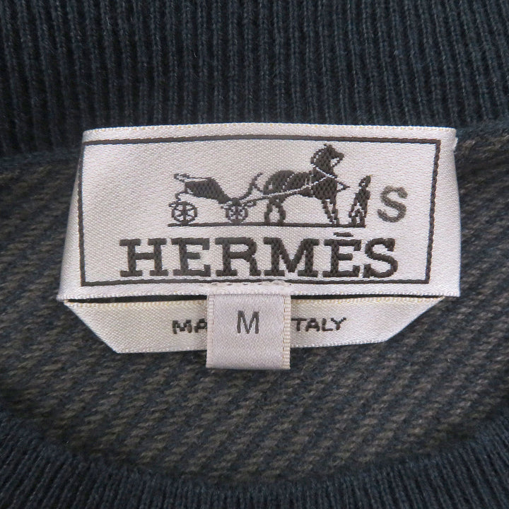 極美品□HERMES エルメス カシミヤ100％ Hロゴモチーフ 薄手 ロングスリーブニット セーター ブルー ブラウン M イタリア製 正規品