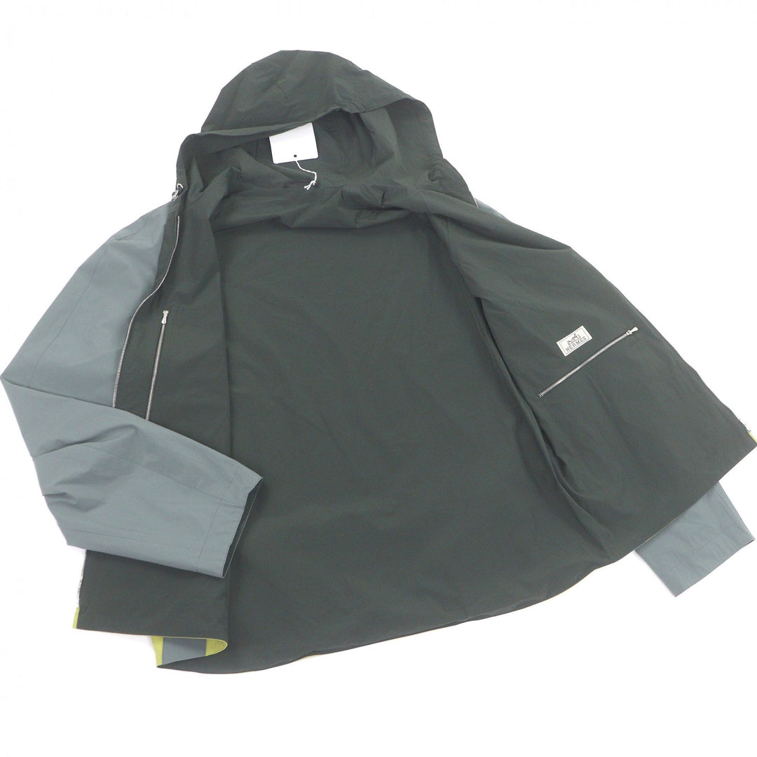 未使用品□HERMES エルメス パネル パッカブル仕様 HロゴZIP フーデッド ウィンドブレーカー ナイロンブルゾン グリーン 48 フランス製
