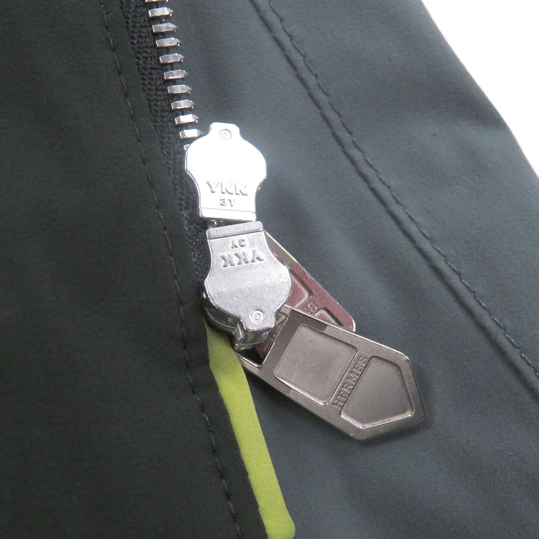 未使用品□HERMES エルメス パネル パッカブル仕様 HロゴZIP フーデッド ウィンドブレーカー ナイロンブルゾン グリーン 48 フランス製