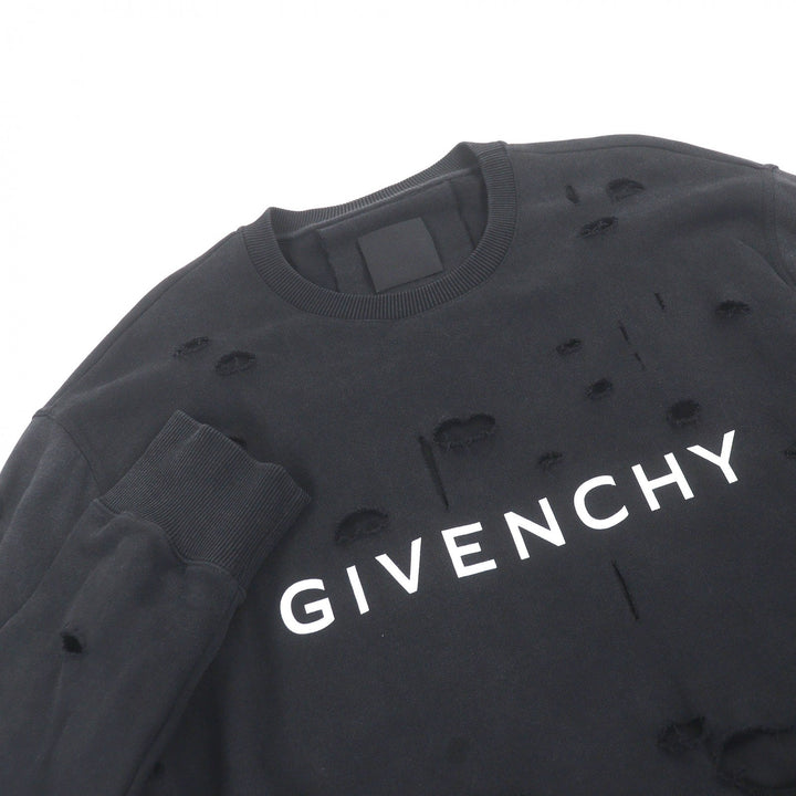 美品□GIVENCHY ジバンシィ BMJ0KE3Y9W コットン100％ デストロイ加工 ロゴプリント スウェットシャツ トレーナー ブラック XL 正規品