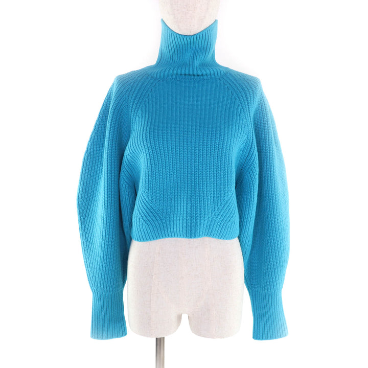 美品★NINA RICCI ニナリッチ 3A-PU010-ML535 クロップド丈 パフスリーブ ハイネック ウールニット ブルー M 正規品 レディース