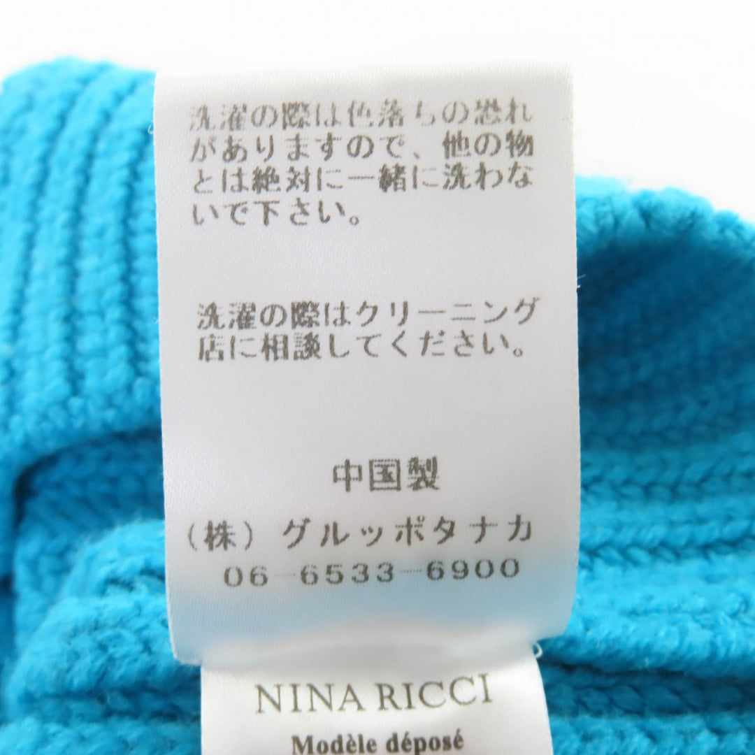 美品★NINA RICCI ニナリッチ 3A-PU010-ML535 クロップド丈 パフスリーブ ハイネック ウールニット ブルー M 正規品 レディース