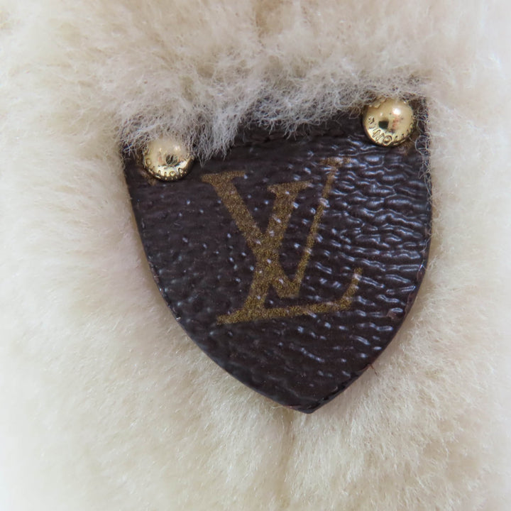 美品☆LOUIS VUITTON ルイヴィトン LVボブールライン レザー使い ヒールモノグラム ファーブーツ ショートブーツ ベージュ 35.5 伊製