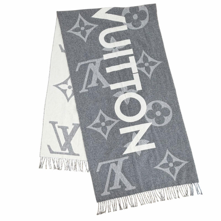 極美品◇LOUIS VUITTON ルイヴィトン M73455 エシャルプ・モノグラムキャピタル カシミヤ ウール フリンジ付 マフラー 英国製 正規品