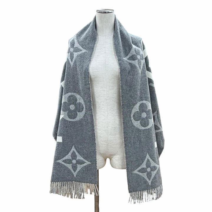 極美品◇LOUIS VUITTON ルイヴィトン M73455 エシャルプ・モノグラムキャピタル カシミヤ ウール フリンジ付 マフラー 英国製 正規品