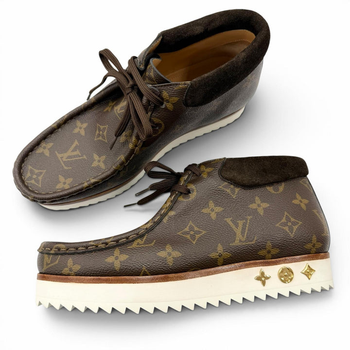 美品□LOUIS VUITTON ルイヴィトン NIGO ニゴー 2020年製 LV モッズライン モノグラムキャンバス アンクルブーツ ブラウン 6 イタリア製