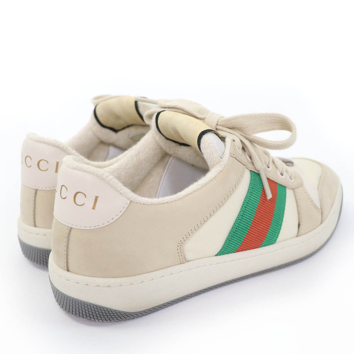 美品☆GUCCI グッチ レザー使い ウェブストライプ GGマーモント ヴィンテージロゴ ローカットスニーカー ベージュ 35.5 伊製 レディース